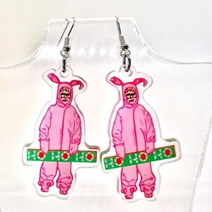 Ralphie Earrings - Christmas Story Earrings - Holiday Earrings - Pink Bunny Suit
